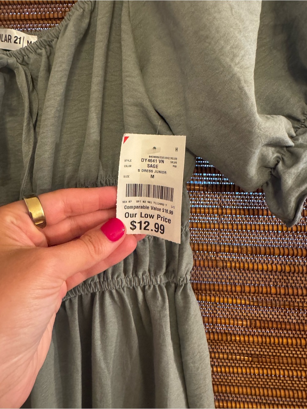 Smocked Puff-Sleeve Midi Dress in Sage Green - Picture 3 of 5